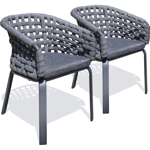 Set mit 2 Gartensesseln aus geflochtenem Seil, Alu