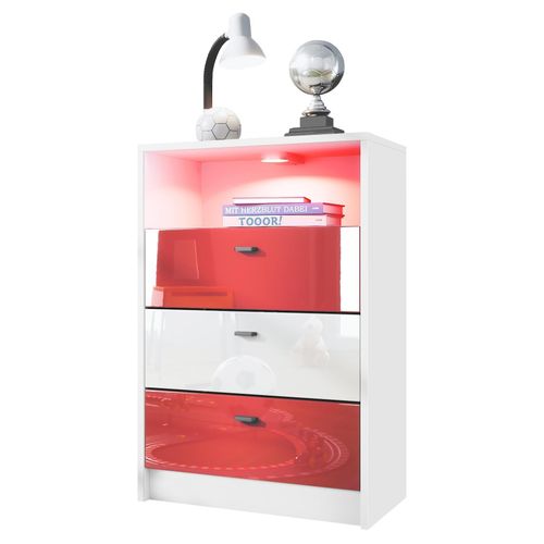KOMMODE Pino Fronten Rot, Weiß & Rot