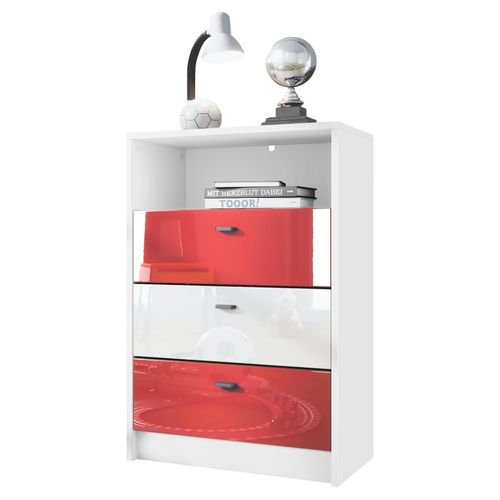 KOMMODE Pino Fronten Rot, Weiß & Rot