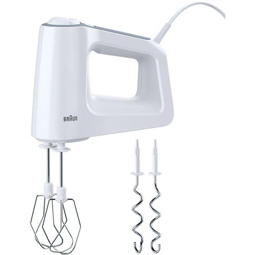BRAUN Handmixer "MultiMix 3 HM 3100 WH - 500 W, 5 Geschwindigkeiten + Turbo", weiß, B:7,5cm H:16cm T:21cm, Mixer, Vertiklae Motorausrichtung für weniger Kraftaufwand