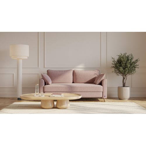 BRUNO Schlafsofa 160cm in Pink Blush Rosa | Flow | stabiles Massivholz & Boxspringkomfort
