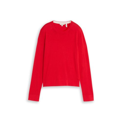 TOM TAILOR Damen Strickpullover mit Seidenanteil, rot, Uni, Gr. XL