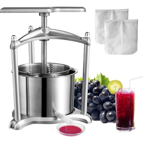 VEVOR 5,5 L Obstpresse Apfelpresse Fruchtpresse Maischepresse, Beerenpresse 22 x 14,3 cm Apfelpresse Manueller Entsafter Fruchtpresse Mechanische Edelstahl Presse Geeignet für Saft Fruchtpüree usw.
