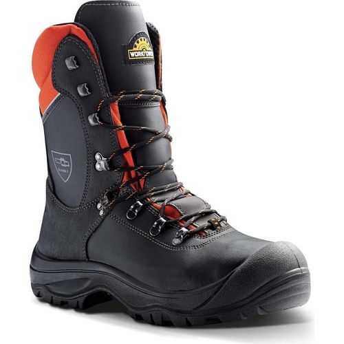 WorkPower RualTex Schnittschutzstiefel S3 Black Forest Gr. 45 schwarz/orange