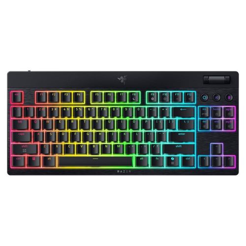 Razer BlackWidow V4 Low-Profile Tenkeyless HyperSpeed, Tenkeyless (80 - 87 %), Verkabelt & Kabellos, USB + RF Wireless + Bluetooth, Mechanischer Switch, Schwarz