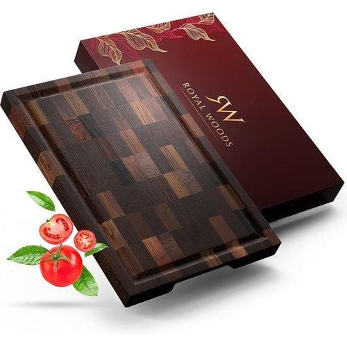 Elegantes Schneidebrett aus Walnussholz mit Saftrinne, Holzschneidebrett, 36 x 25 x 3 cm, antibakterielles Naturprodukt, Küchenbrett und Servierplatte