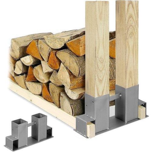Houtopslagset aus Metall für Holz und Holzblöcke - Brandhoutrek DIY-Metall silber