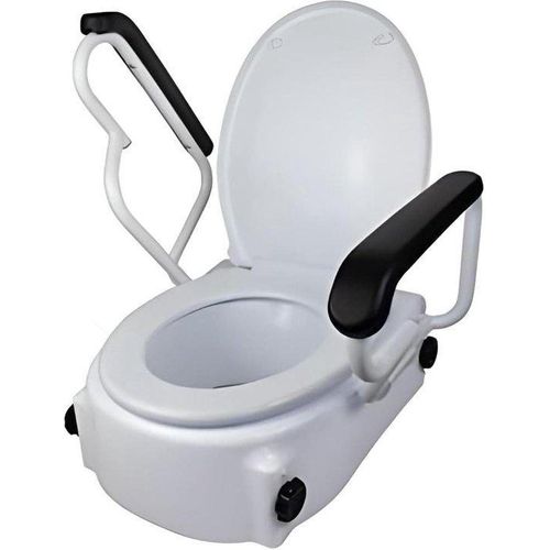 Toilettensitzerhöhung 19 cm für Senioren – Mit Deckel und Armlehnen – Weiß Tajo