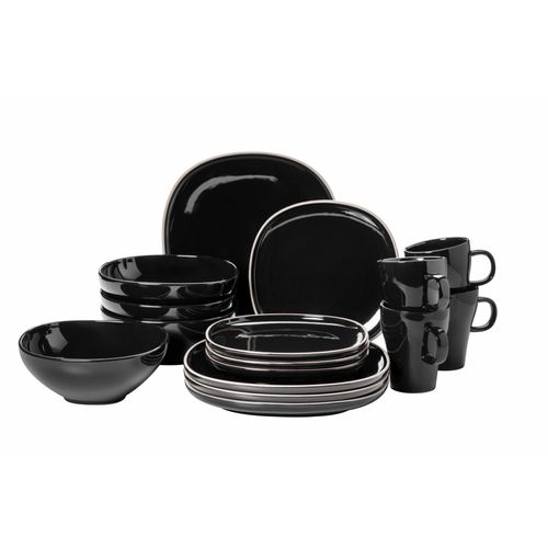 Kombiservice MÄSER "ISORA, Kombiservice, Keramik", schwarz, 16 Stk., Keramik, Geschirr-Sets, Kombiservice, Geschirr-Set, Service