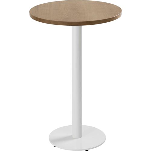 Tisch hoch rund 60 cm weißes Bein und helles Holzverkleidung - Oviala Rivoli