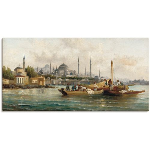 Wandbild ARTLAND "Handelsschiffe vor Hagia Sophia", blau (farbe bild(er): blau), B:150cm H:75cm, Bilder, als Leinwandbild, Poster in verschied. Größen