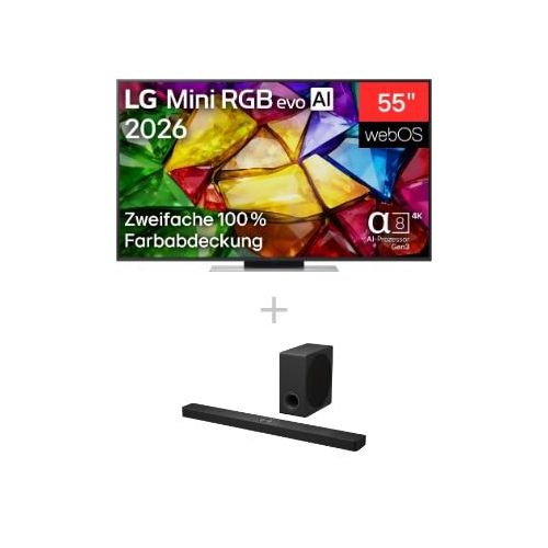 LG 55″ ″ Mini RGB evo AI MRGB87B 4K Smart TV 2026 + 5.1.3 Kanal TV Soundbar DS90TY mit Dolby Atmos 55MRGB87B9B.DS90001