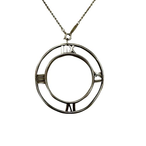 Tiffany & Co. Atlas Romeinse Cijfers Ronde Hanger Ketting in Sterling Zilver Metaal