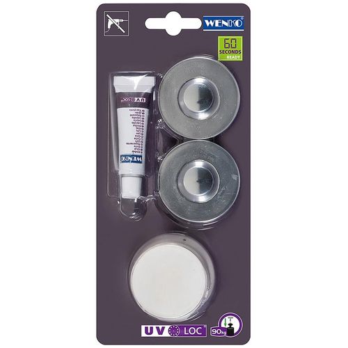 Bad-Befestigungsset WENKO "UV-Loc", silber, B:5cm H:1,5cm T:5cm, Kunststoff, Befestigungen, 5-tlg., passend für UV-Loc Badaccessoires, Befestigen ohne Bohren