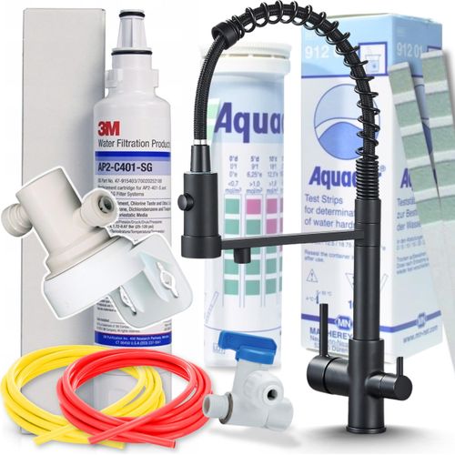 Ari Solid Spring 3-Wege Küchenarmatur Schwarz Matt mit 3M AP2-C405-SG Trinkwasserfilter Untertisch Wasserfiltersystem