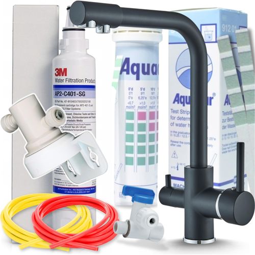Ari 3-Wege Küchenarmatur Schwarz Chrom mit 3M AP2-C405-SG Trinkwasserfilter Untertisch Wasserfiltersystem Küche