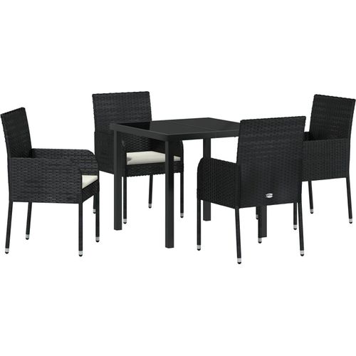 Möbel 5-teiliges Garten-Essbereich mit Kissen Schwarz Poly-Rattan - Gartenstühle 3380100