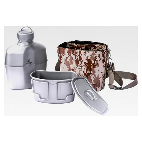 Titan Canteen Militär Verpflegungsset – 1000ml Wasserflasche mit 500ml Becher und Deckel – Leichtes Kochgeschirr-Set für Camping, Überleben, Bushcraft und Outdoor