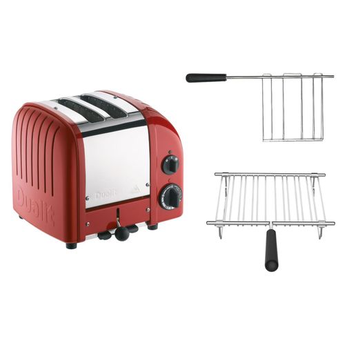 Dualit Toaster Paket 2, 2er Toaster mit Brötchenaufsatz und Sandwichzange Rot