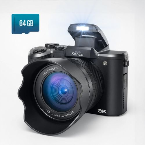 Senzo Digitalkamera 8K mit WiFi - 88 MP - 16 x Zoom - 60 FPS - HDR - Kamera - Kompaktkamera - Vlog-Kamera - Videokamera - 64 GB