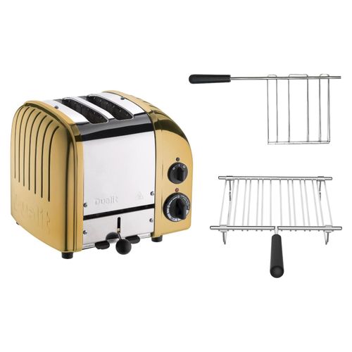 Dualit Toaster Paket 2, 2er Toaster mit Brötchenaufsatz und Sandwichzange Gold