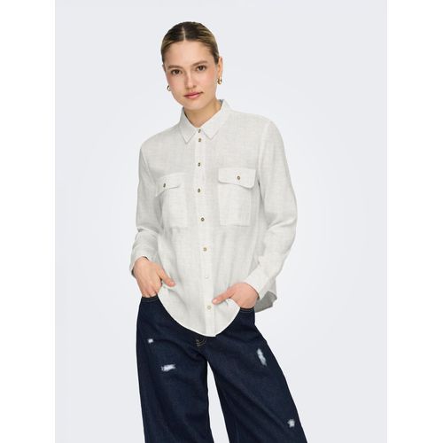 Hemdbluse ONLY "ONLWENDY L/S SHIRT WVN NOOS", Damen, Gr. XL, cloud dancer, Web, Obermaterial: 100% Baumwolle, unifarben, regular fit hüftlang, mit Umschlag, Blusen Hemdbluse