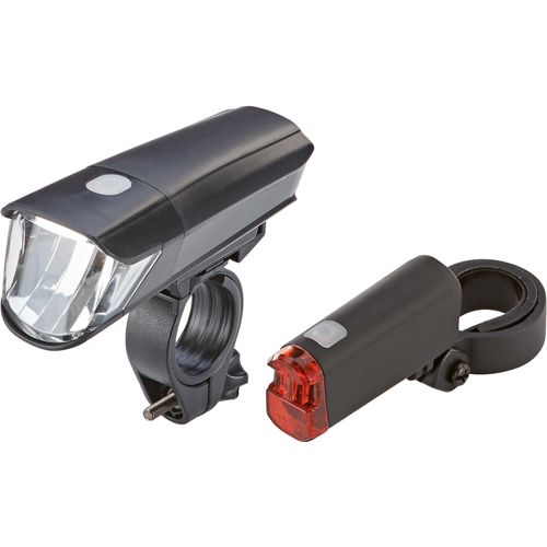 Fahrradbeleuchtung PROPHETE "LED-Batterieleuchten Set, 40/15 LUX", schwarz, Fahrradlampen