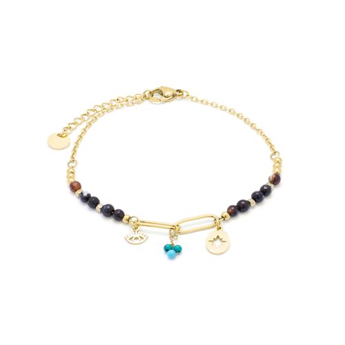 Luxenter Onyx Hydrothermalquarz Armband aus 18K Gelbgold- Gerippt