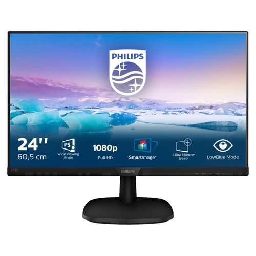 Philips V-line 243V7QDSB 60,5 cm (23,8 Zoll) Full HD WLED LCD-Monitor - 16:9 Format - Schwarz - 1920 x 1080 Pixel Bildschirmauflösung - 16,7 Millionen Farben - 250 cd/m² - 5 ms - DVI - HDMI - VGA