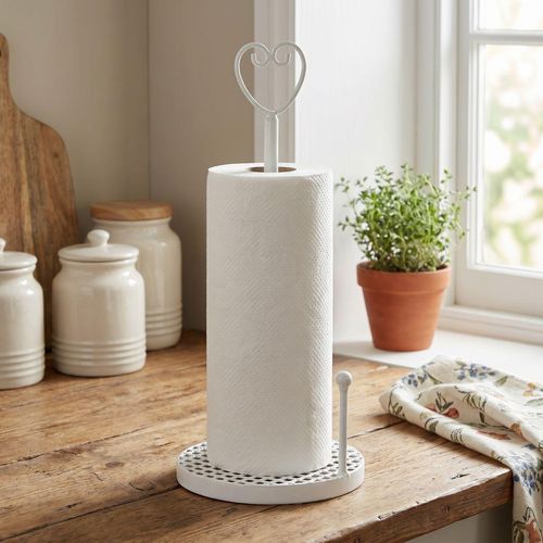 Küchenrollenhalter AMBIENTE HAUS "Küchenrollenständer Herz in Antikweiß", weiß, B:17cm H:39cm T:17cm, Eisen, Küchenrollenhalter, Halter für Küchenrollen