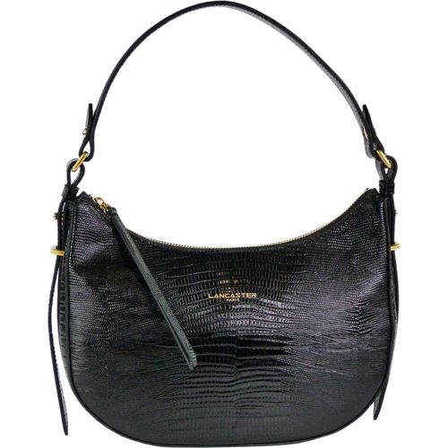 Lancaster Exotic Lézard & Croco Leder Hobo Bag Schwarz