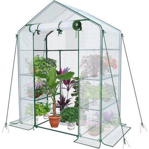 Famanu Pflanzenhaus PE mit 3 Etagen und 4 Regalen - 143 x 73 x 195 cm