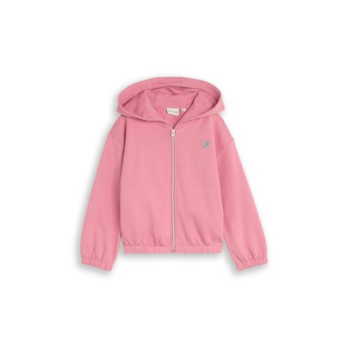TOM TAILOR Mädchen Cropped Hoodie Sweatjacke mit Stickerei, rosa, Uni, Gr. 128/134
