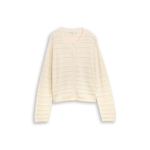 TOM TAILOR DENIM Damen Cardigan mit Lochmuster, weiß, Uni, Gr. XL