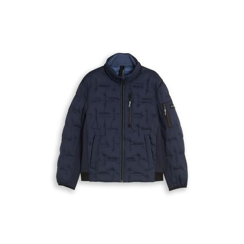 TOM TAILOR Herren Hybrid Steppjacke mit verstaubarer Kapuze, blau, Uni, Gr. S