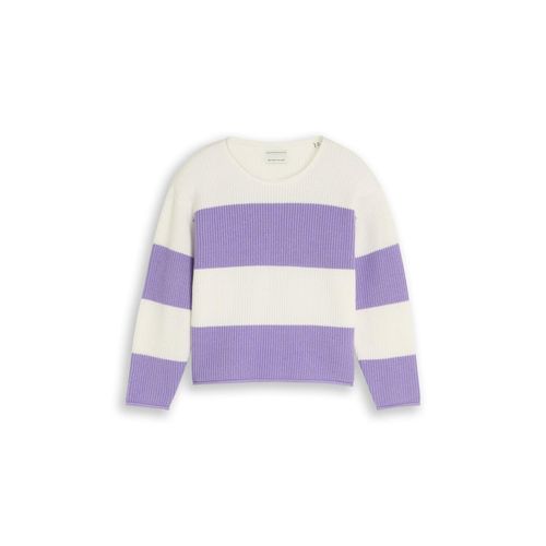 TOM TAILOR Mädchen Cropped Strickpullover mit Streifenmuster, lila, Gestreift, Gr. 128/134
