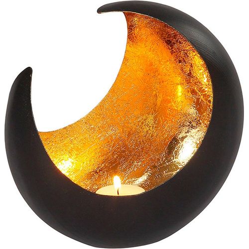 Teelichthalter AMBIENTE HAUS "Teelichthalter in Form eines Halbmond", schwarz (schwarz, gold), B:20cm H:19cm T:11cm, Eisen, Kerzenhalter, Teelichthalter