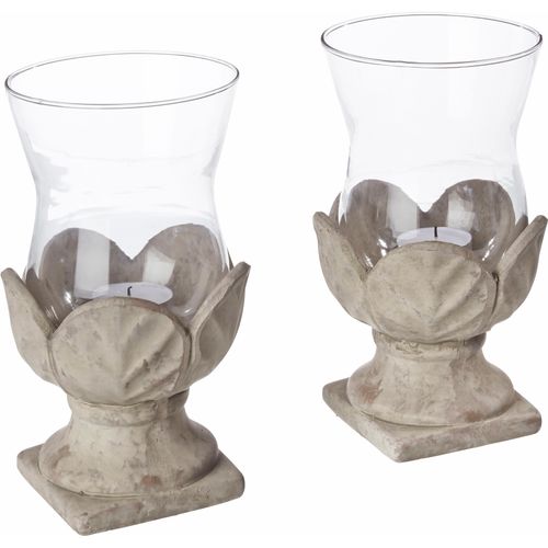 Windlicht OTTO HOME "Antik-Windlicht", grau, B:12cm H:20cm T:12cm, Glas, Keramik, Kerzenhalter, Windlicht