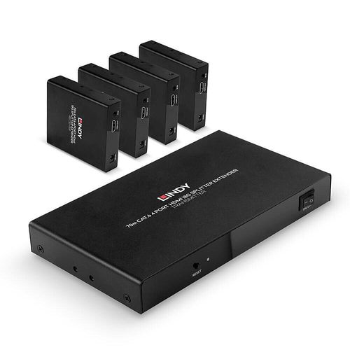 LINDY 4 Port HDMI 4K60 & IR Splitter Extender, 70 m, Cat.6