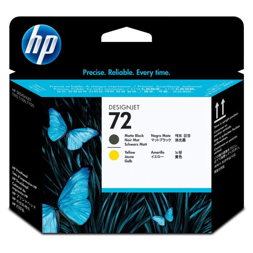 HP 72 Mattschwarz/Gelb DesignJet Druckkopf, HP DesignJet T610-Druckerserie, T620-Druckerserie, T770-Druckerserie, T1100-Druckerserie,..., Thermal Inkjet, Schwarz, Gelb, C9384A, Singapur, 28 mm