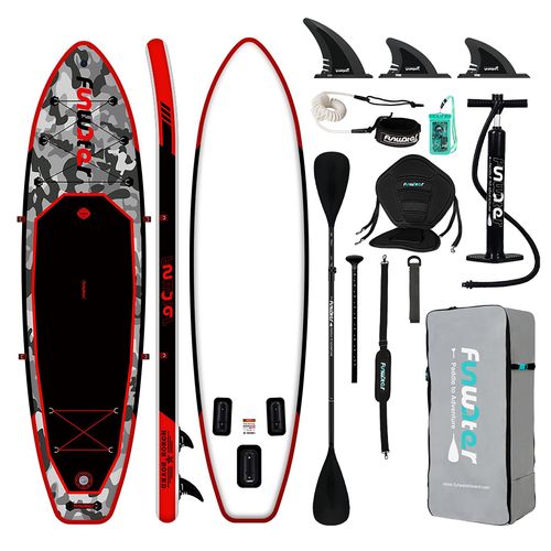 Funwater Aufblasbares Stand Up Paddling Board, Paddle SUP,paddle, mit Sitz, Handpumpe, Stand up Paddle Board, SUP Board,330cm,bis 150kg, rot