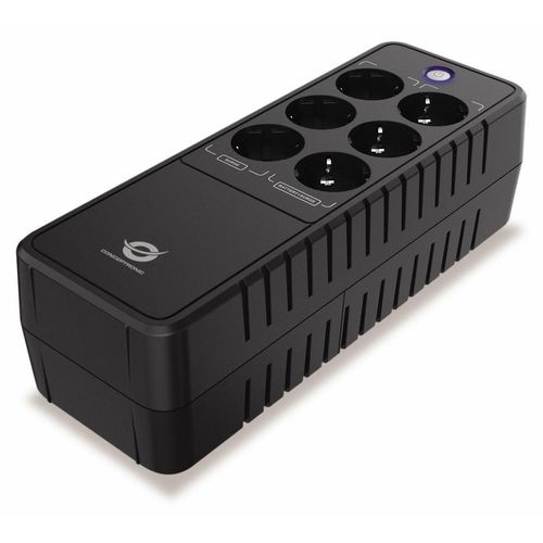 Conceptronic ZEUS09E Büro-USV, 850 VA, 490 W, Batterie- und überspannungsgeschützter Schuko x 3, überspannungsgeschützter Schuko x 3, RJ45-Ein-/Ausgang