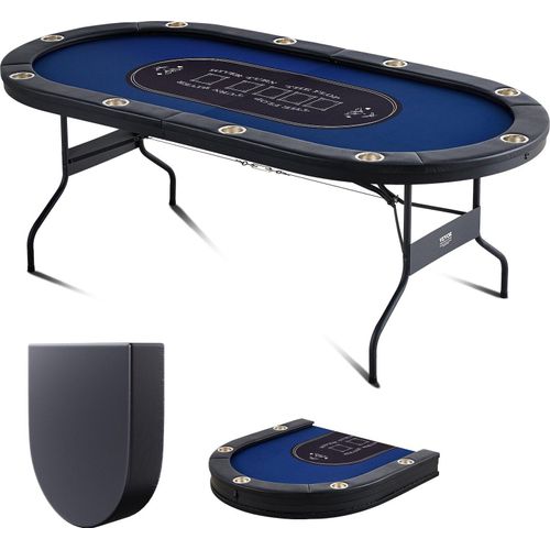 Casino Pokertisch Klappbare Tischbeine 2140 x 1070 x 760 mm (L x B x H), Faltbarer Pokertisch, Schwarz & Blau Pokerauflage Klapptisch für 10 Spieler, Pokertisch mit Staubschutzhülle Tragbar