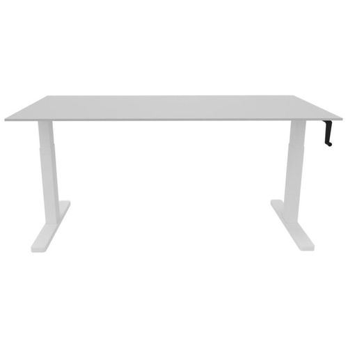 Schreibtisch manuell höhenverstellbar 160x80cm grau/weiß.