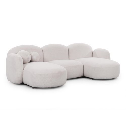 WOHNLANDSCHAFT Nuvola mit abgerundetem Design Weiß Bouclé-Stoff