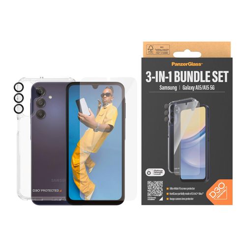 PANZERGLASS Displayschutzglas "3-in-1 Bundle Set Ultra Wide Fit mit D3O", transparent, B:11,3cm H:2,9cm T:20mm, Displayfolien, Displayschutzfolie, Displayschutz, 360 Rundumschutz, mit D3O