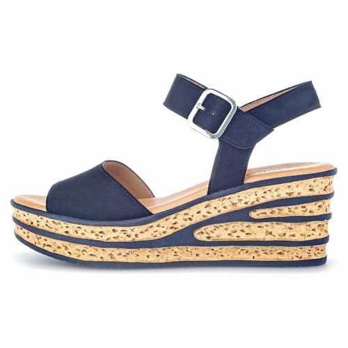 Keilsandalette GABOR, Damen, Gr. 38, blau (dunkelblau), Ziegenveloursleder, Schuhe, Sommerschuh, Sandale, Keilabsatz, mit auffällliger Absatzgestaltung