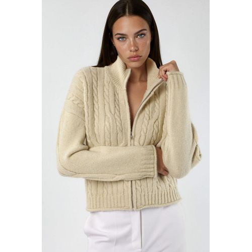 Half Col Kabelbrei Vest met Rits