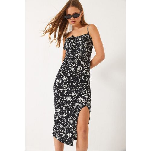 Lange jurk met bloemendessin en splitdetails