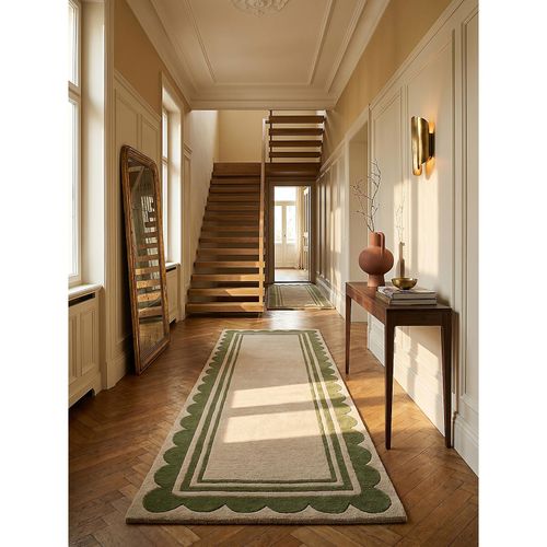 Läufer Wolle Grün-Beige 80 x 230 cm - WENSUM Kadima Design